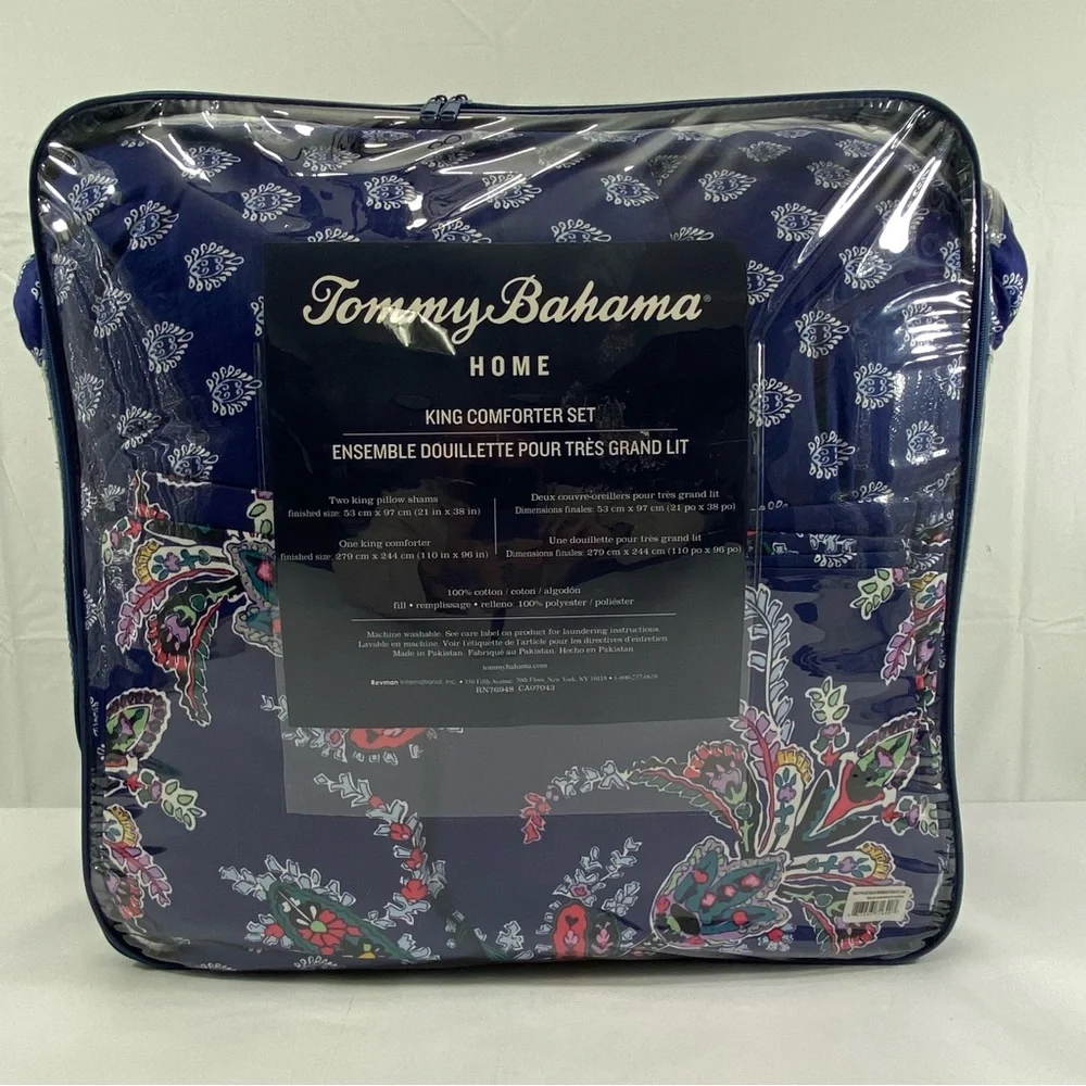 Tommy Bahama King Bedding Set Comforter & 2 Pillow Shams Indigo Floral